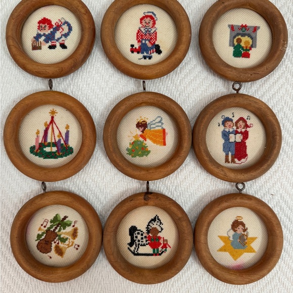 Vintage Christmas Ornaments Set Cross-stitch Handmade Embroidered Holiday Decor - Picture 8 of 8